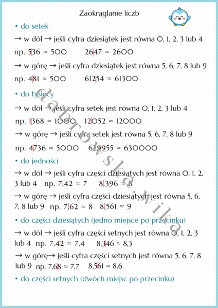 Zaokrąglanie liczb - notatka