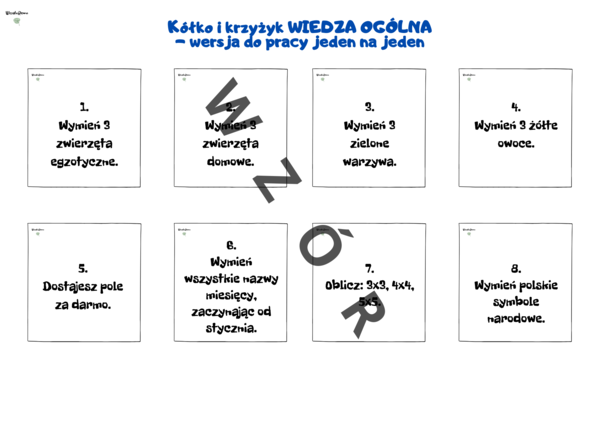 Kółko i krzyżyk Wiedza Ogólna - rozwijanie współpracy