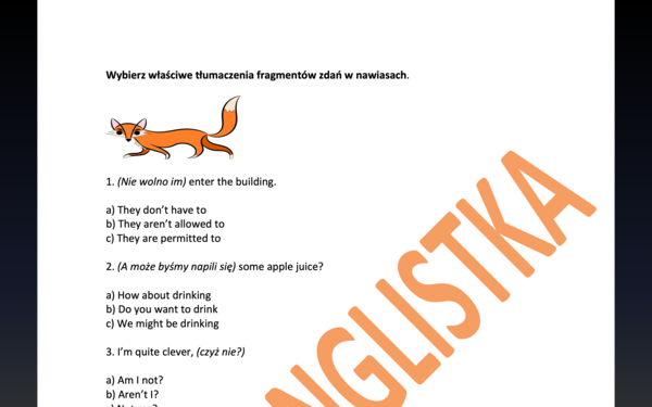 Dobieranie tłumaczeń fragmentów 20 zdań- MATURA