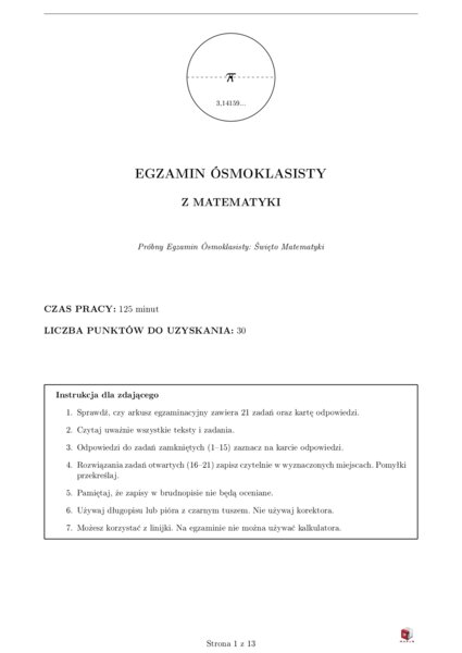 Arkusz E8 matematyka - marzec 2026 - wersja o podwyższonej trudności