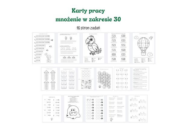 Karty pracy mnożenie w zakresie 30 do druku