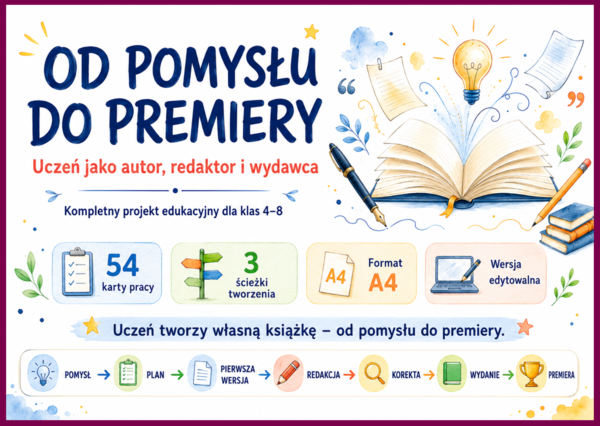 📚 OD POMYSŁU DO PREMIERY - Uczeń jako autor, redaktor i wydawca - Kompletny projekt edukacyjny dla klas 4–8