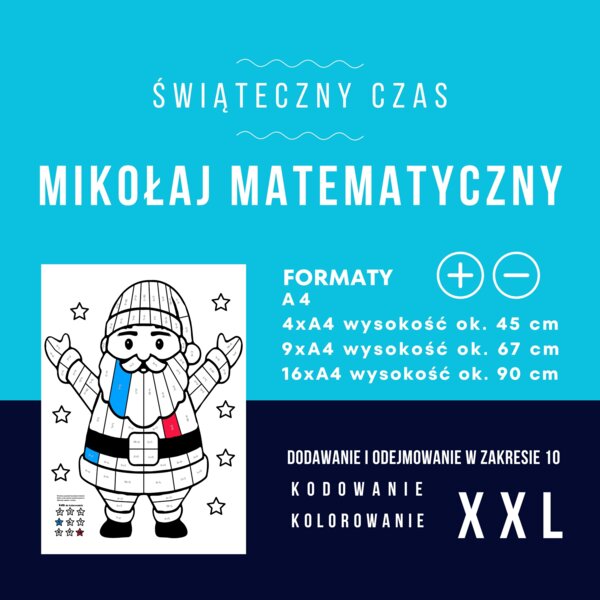 Mikołaj matematyczny xxl - aktywizująca kolorowanka