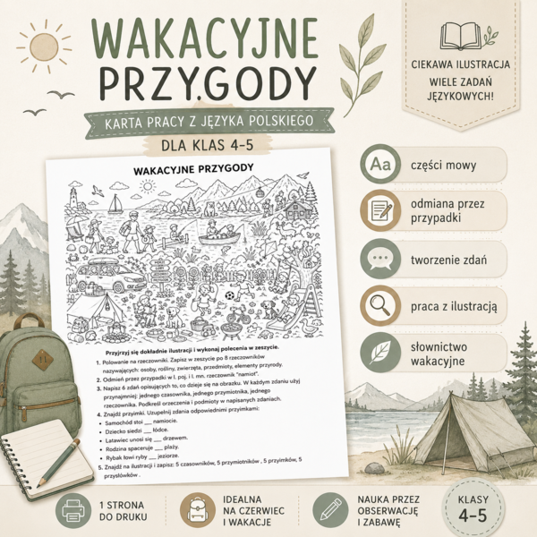 wakacyjne przygody - karta pracy kl. 4-5