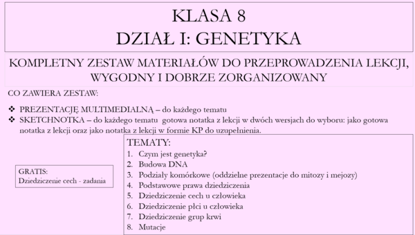 Klasa 8 - Genetyka - pakiet z działu
