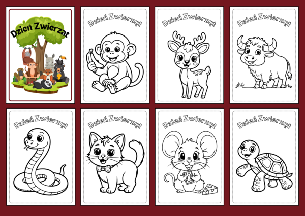 🐶 Dzień Zwierząt 🐹 – Galeria portretów – kolorowanka – kolorowanki – jesień - biblioteka – świetlica – przedszkole – 59 wersji