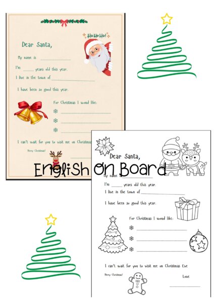 Letter to Santa/ List do św. Mikołaja w 2 wersjach : kolorowej oraz czarno - białej do druku i pokolorowania.