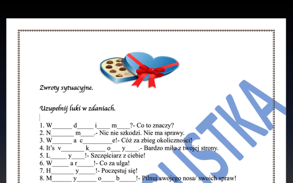 Zwroty sytuacyjne z lukami+ KLUCZ- egzamin ósmoklasisty