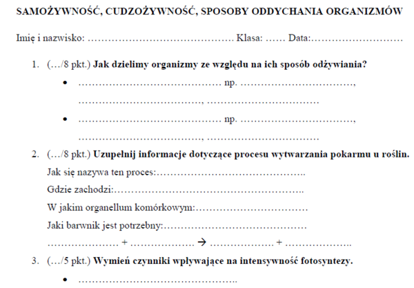 Samożywność, cudzożywność, oddychanie organizmów