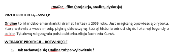 Karta pracy - film Ondine