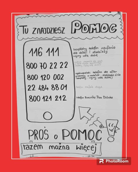 Plakat TELEFONY POMOCY DLA UCZNIA