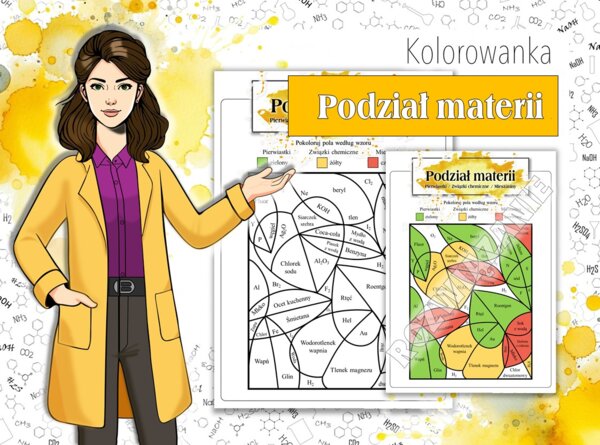 Klasa 7. Chemia. Substancje. Podział materii. Chemiczna kolorowanka. Jesienna karta pracy. Zadanie. Jesień. Pierwszy dzień jesieni.