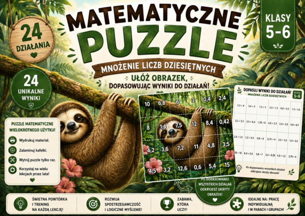 Matematyczne puzzle – mnożenie liczb dziesiętnych | klasy 5–6 | PDF