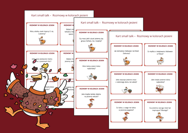 🍁 JESIENNE ROZMÓWKI - jesień – Karty small talk dla klas 4–8 + instrukcja wykorzystania - TUS - język polski - zajęcia z wychowawcą - biblioteka