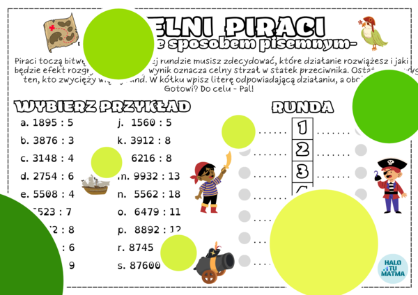 Dzielenie pisemne - karta pracy. Klasa 4. Klasa 5.