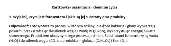 Kartkówka- organizacja i chemizm życia
