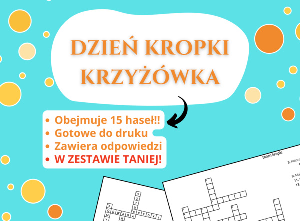 Krzyżówka „Dzień Kropki” 🔴✨ – kreatywność, wyobraźnia, odwaga, sztuka – klasy 1–6, świetlica, godzina wychowawcza