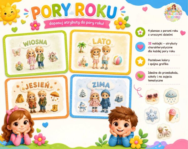 🌸 PORY ROKU – DOPASUJ ATRYBUTY DO PORY ROKU! 🍂❄️🌷☀️
