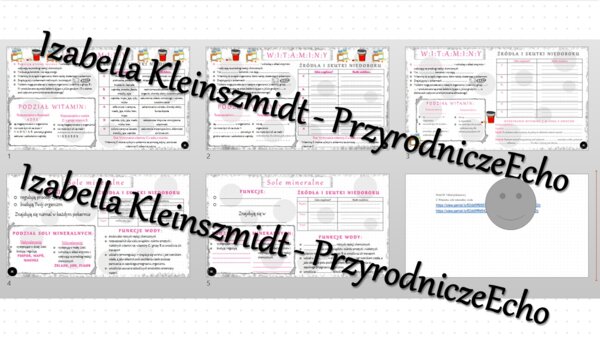 Minizestaw na temat „Witaminy, sole mineralne i woda” – sketchnotka + karta pracy w power point + gratisowy link do prezentacji multimedialnej niekomercyjnej wykonanej w genial.ly do indywidualnego pobrania i użycia do celów niekomercyjnych. Biologia 7, 