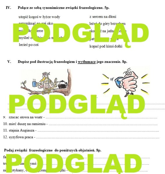 Sprawdzian frazeologia związki frazeologiczne