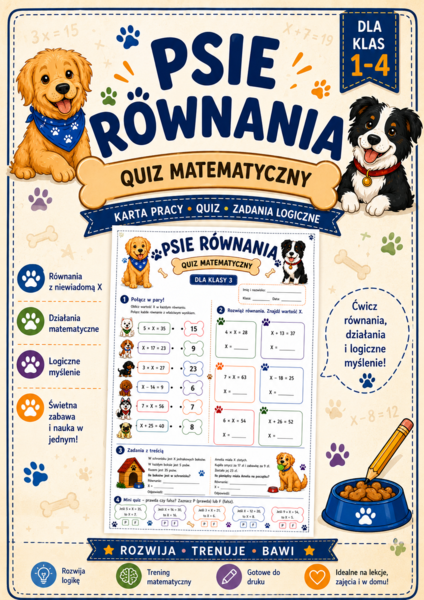 🦴 „Psie równania – quiz matematyczny i zadania logiczne | klasy 1–4”