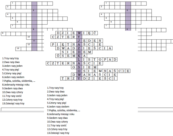 Matematyczny logogryf dla klasy 2 z hasłem: Wyjazd klasowy