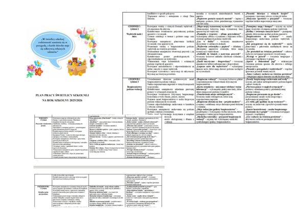 Plan pracy świetlicy szkolnej 2025/2026