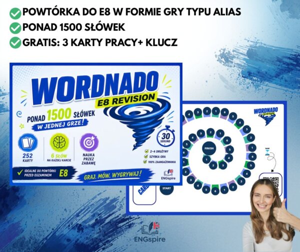 WORDNADO E8 – gra typu Alias | 1500+ słów | powtórka do egzaminu ósmoklasisty