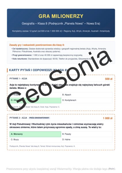 Milionerzy geografia klasa 8
