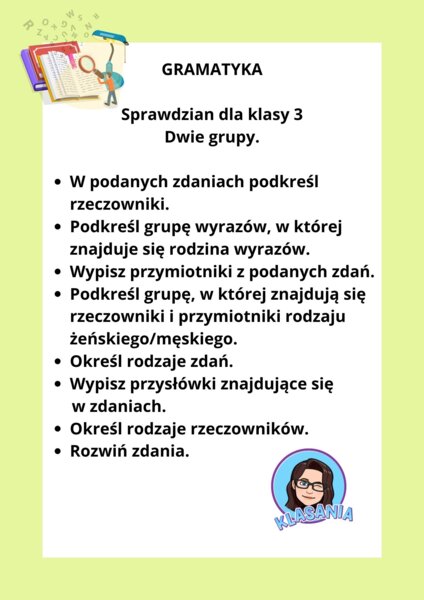 Sprawdzian- gramatyka klasa 3