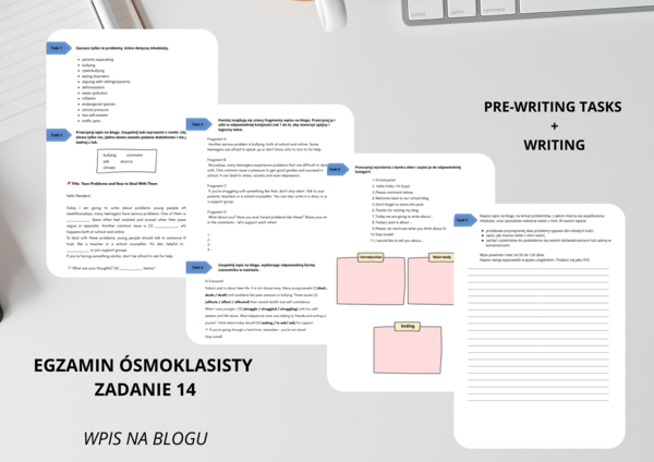 Egzamin Ósmoklasisty - Zadanie 14 - Wpis na blogu - Teens' problems - Pre-writing tasks - Ćwiczenia