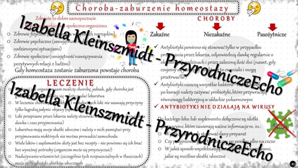 Sketchnotka - notatka „Choroba-zaburzenia homeostazy” wykonana w power point do edycji. Biologia 7; „Równowaga wewnętrzna organizmu”