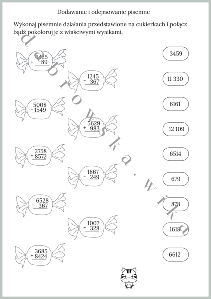 Dodawanie I odejmowanie pisemne - cukierki
