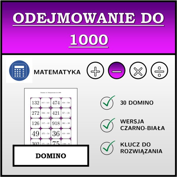 Domino - Odejmowanie do 1000 | matematyka