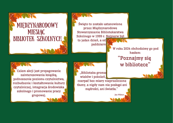MIESIĄC BIBLIOTEK SZKOLNYCH – biblioteka – gazetka – cytaty – wersja 1