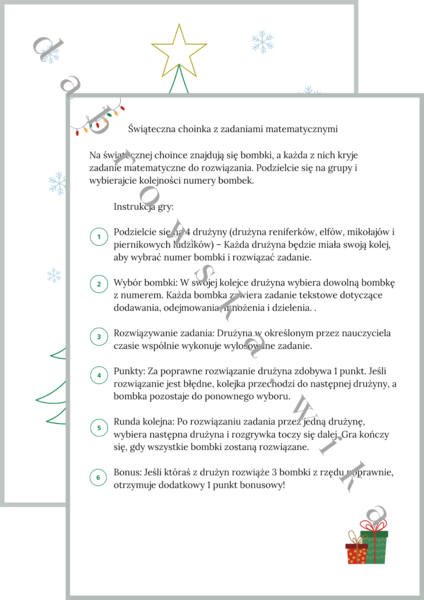 Świąteczna choinka z zadaniami matematycznymi