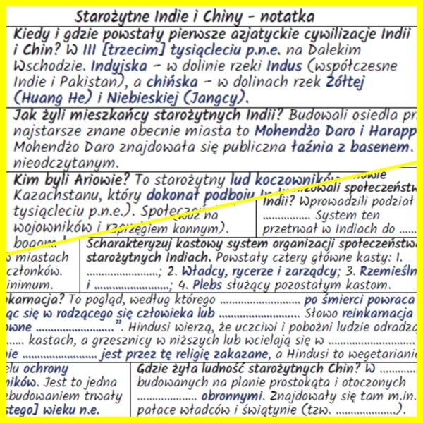 Starożytne Indie i Chiny – notatka i karta pracy