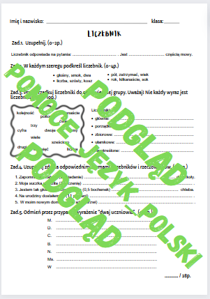 Liczebnik / części mowy / sprawdzian / kartkówka / karta pracy / KLUCZ ODPOWIEDZI