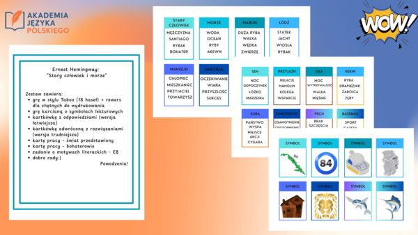 "Stary człowiek i morze" - kompletny pakiet: dwie gry karciane, (odwrócona) kartkówka, dwie karty pracy i garść pomysłów