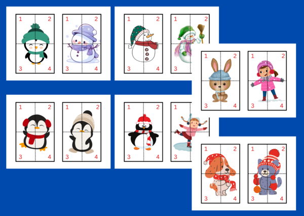 ZIMA – puzzle – układanka- układanki – biblioteka – świetlica – przedszkole – 12 wersji