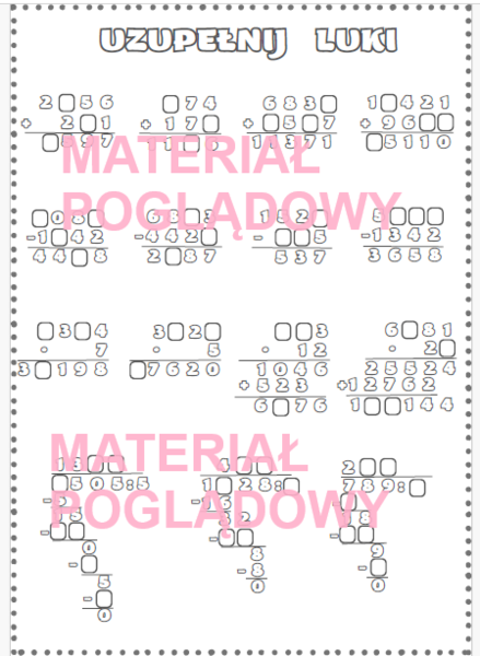 Uzupełnij luki - działania pisemne kl 4, 5, 6