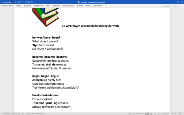 Rymowane czasowniki nieregularne - j.angielski