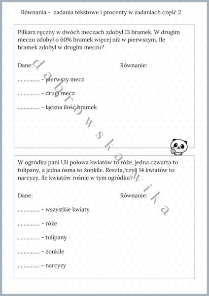 Równania - zadania tekstowe i procenty w zadaniach część 2