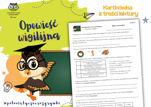 Opowieść wigilijna. Kartkówka z treści lektury