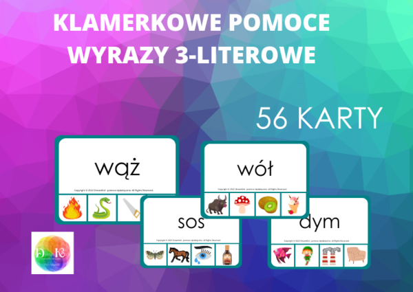 KLAMERKOWE POMOCE WYRAZY 3-LITEROWE 56 KART