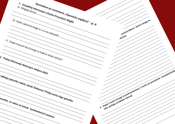 "OPOWIEŚĆ WIGILIJNA" – sprawdzian po omówieniu lektury, 2 grupy – kl.7-8