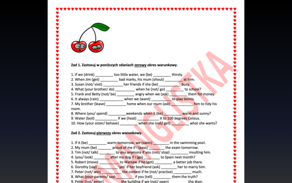 Okresy warunkowe (O, I, II) 5 ćwiczeń+ klucz