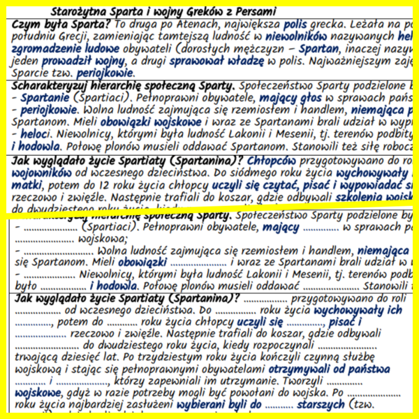 Starożytna Sparta i wojny Greków z Persami – notatki i karta pracy