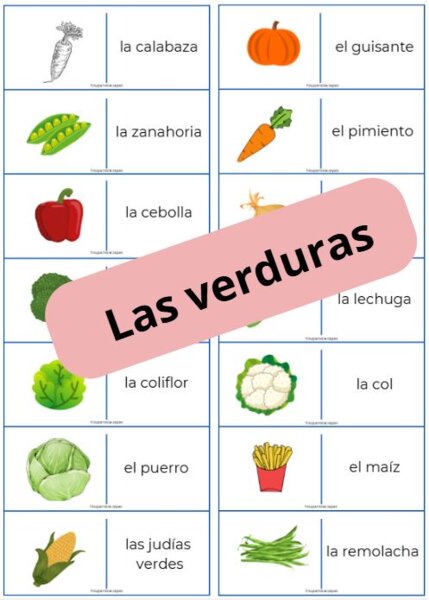 Domino ze słówkami – „las verduras” (warzywa)