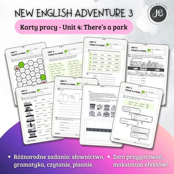 New English Adventure 3 – Unit 4: There's a park – Karty pracy dla klasy 3